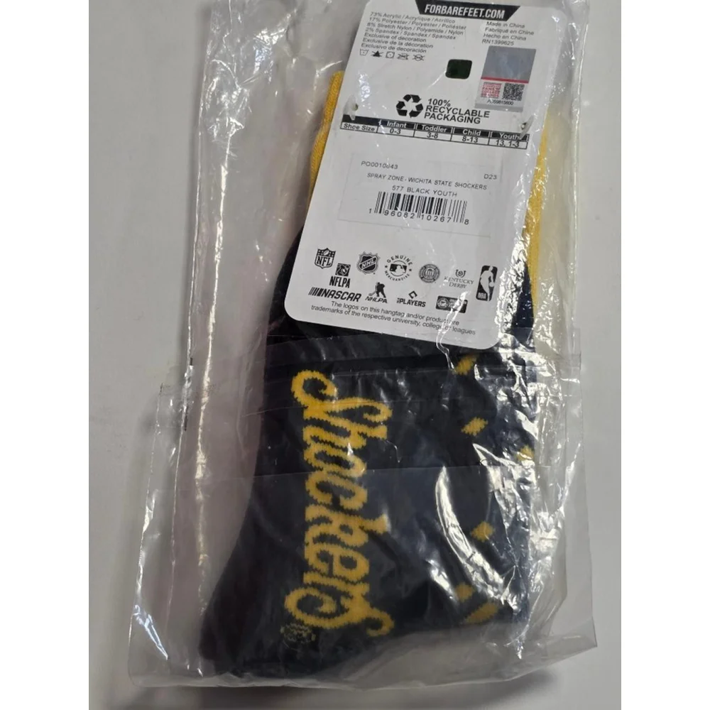 Boys‎ For Bare Feet Socks Yellow Black Wichita State Shockers One Size